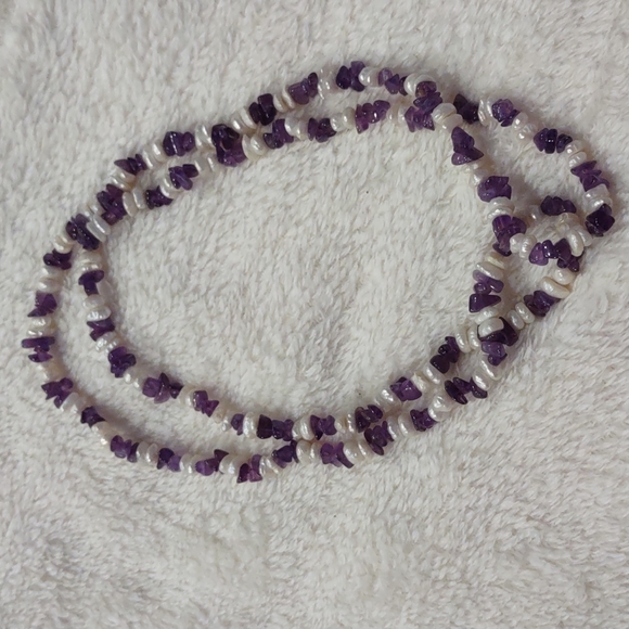 Jewelry - Amethyst and fresh water pearl beaded necklace, new, 36"